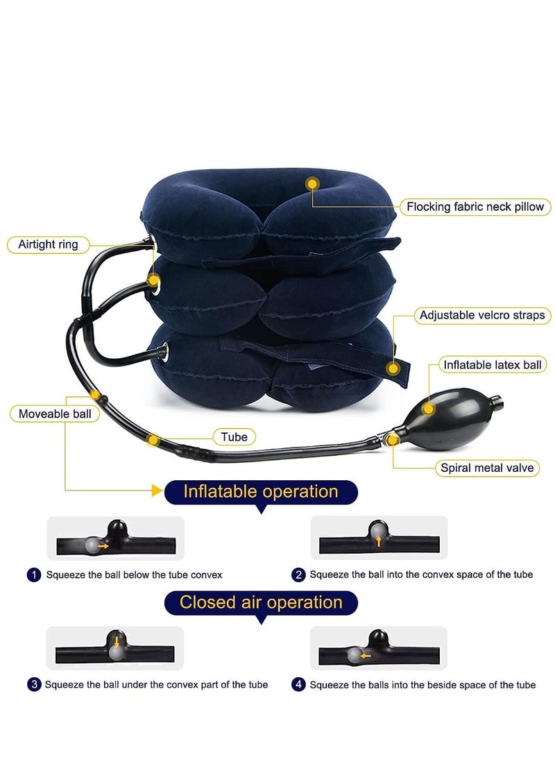 Travel Pillow, Cervical Neck Traction Device, Portable Neck Stretcher Cervical Traction Provide Neck Support and Neck Pain Relief, Neck Traction Devices for Home Use Neck Decompression (Blue) - Image 2